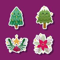 christmas trees kawaii vector