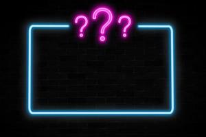 Question symbol with empty frame neon banner. photo