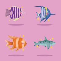 icons fishes and shark vector