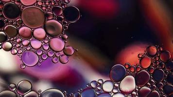 Abstract Colorful Food Oil Drops Bubbles and spheres Flowing on Water Surface, macro Videography video