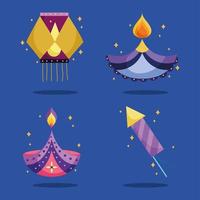 diwali lamps and fireworks vector