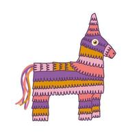 Mexican Pinata donkey in flat hand drawn style on white background, independence day, Cinco de Mayo vector