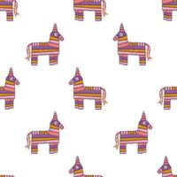 Mexican Pinata donkey in flat hand drawn style on white background, vector seamless pattern