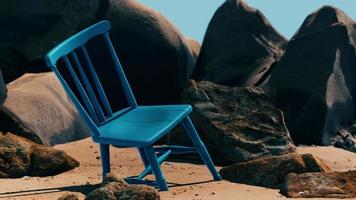 retro blauwe houten stoel op het strand video