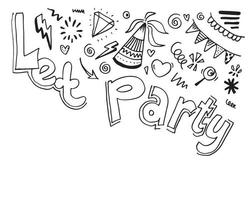 Hand drawn, doodle party set isolated on white background.Sketch icons for invitation, flyer, poster. vector