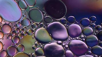 Abstract Colorful Food Oil Drops Bubbles and spheres Flowing on Water Surface, macro Videography video