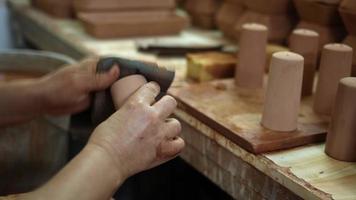 Working in a Ceramic Workshop Close up detail video