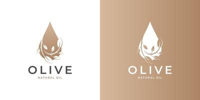 aceite de oliva, gota, gota de agua con flor, hoja, vector de diseño de logotipo de hojas