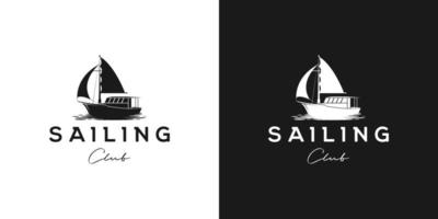 traditional sailing yacht, boat, ship silhouette logo design vector