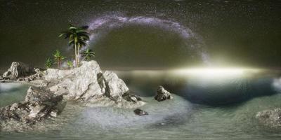vr 360 bellissima spiaggia tropicale fantasy con la stella della Via Lattea nei cieli notturni video