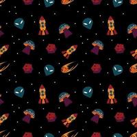 Hand Drawn Space Elements Seamless Pattern. Vector Flat Illustrations