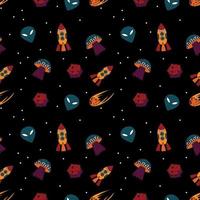 Hand Drawn Space Elements Seamless Pattern. Vector Flat Illustrations