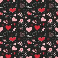 Hand Drawn Hearts of Different Shapes, Seamless Pattern. Flat Vector Illustration. Valentine's Day