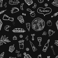 Seamless Pattern With Hand Drawn Food Elements. Outline Vector Illustration