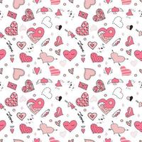 Hand Drawn Hearts Of Different Shapes, Seamless Pattern. Flat Vector Illustration. Valentine's Day