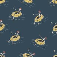 Seamless Pattern With A Skeleton In A Swimming Ring. Flat Vector Illustration