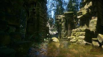 Stone ruins in a forest, abandoned ancient castle video