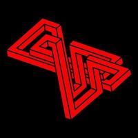 Impossible shape. Logo. Sacred geometry figure. Optical illusion. Abstract eternal geometric object. Impossible endless outline. Optical art. Impossible geometry shape on a black background. vector