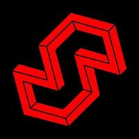Impossible shapes. Sacred geometry figure. Optical illusion. Abstract eternal geometric objects. Impossible endless outline. Optical art. Impossible geometry shape on a black background. vector