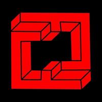 Impossible shapes. Optical illusion logo. Abstract eternal geometric objects. Impossible endless outline. Impossible geometry symbol on a black background. Optical art. vector