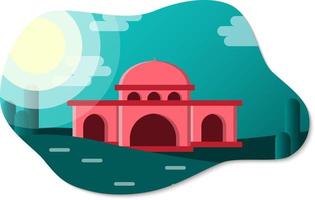 mosque background in the middle of the meadow with a flat design vector