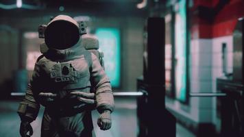 Astronaut at underground metro subway video