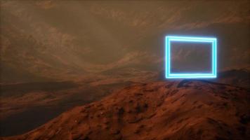 neonportaal op het oppervlak van de planeet Mars met stof dat waait video