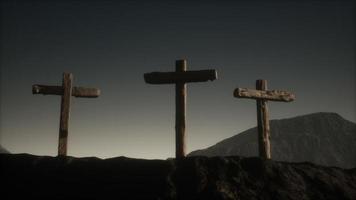 wooden Crucifix cross at mountain