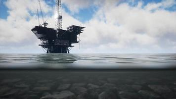 Large Pacific Ocean offshore oil rig drilling platform video