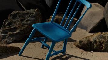 retro blauwe houten stoel op het strand video