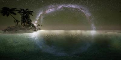vr 360 hermosa playa tropical de fantasía con estrella de la vía láctea en el cielo nocturno