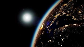 espaço, sol e planeta terra à noite video
