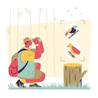 Bird Watcher Looking Birds Concept vector