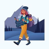 A Girl Goes To The Mountain To Hike vector