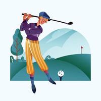 A Boy Playing Golf On A Golf Course vector