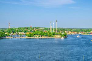 Aerial panoramic view of Djurgarden island and Tivoli carousel amusement attractions Grona Lund Luna Park photo