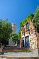 Christopher Columbus house Casa di Cristoforo Colombo brick building and medieval Tower Porta Soprana gate photo