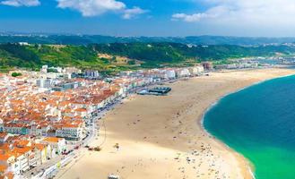Aerial panoramic view of Nazare city, Atlantic ocean coast, Portugal photo