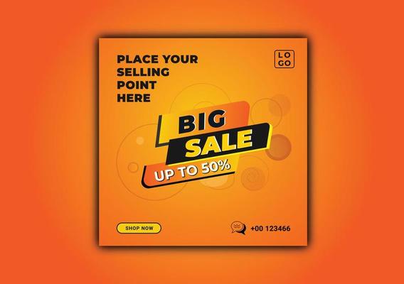 Big sale up to 50 percent, Sale banner template design, social media post, marketing kit