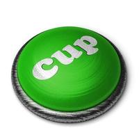 cup word on green button isolated on white photo