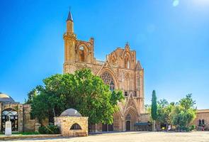 Lala Mustafa Pasha Camii Mosque or Old Cathedral of Saint Nicholas medieval building with minaret in Famagusta