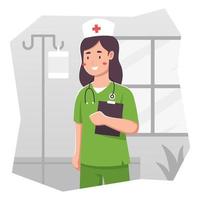 personaje de enfermera trabajando en el hospital vector