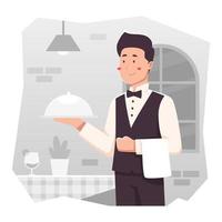Waiter Serving a Dish in The Restaurant