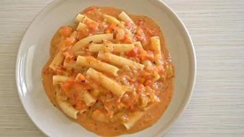 rigatoni penne pasta romige tomaat of roze saus video