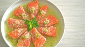 Spicy Fresh Salmon Raw in Seafood Salad Sauce video