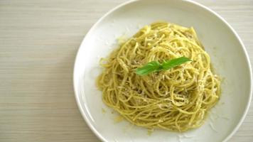 pesto spaghetti pasta - vegetarian food and Italian food style