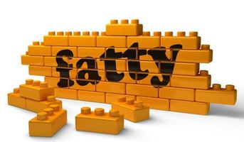 fatty word on yellow brick wall photo