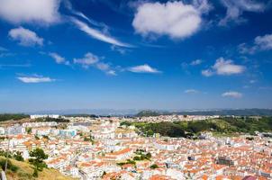 Portugal, panoramic view of the centre of Nazare city, red roof of Nazare