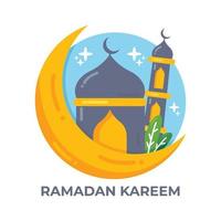 concepto de saludo ramadan kareem con ilustración de mezquita y luna vector