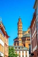 Mainz Cathedral or St. Martin's Cathedral Roman catholic church building and traditional german houses photo